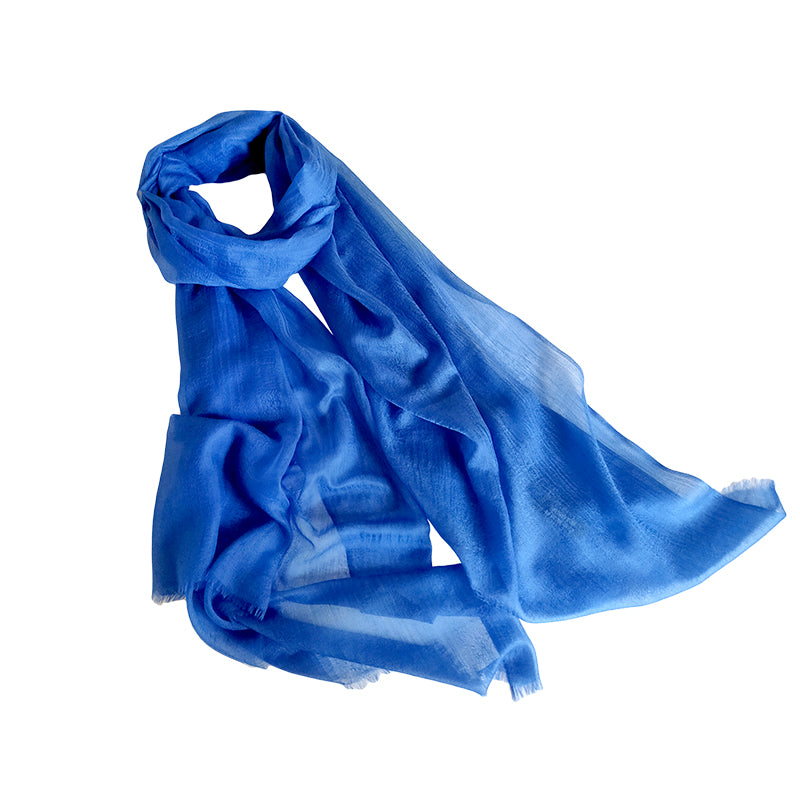 one girl with blue featherlight cashmere scarf