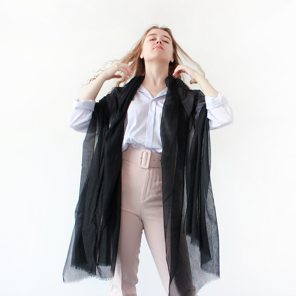 Ladies Black Lightweight Cashmere Scarf Shawl