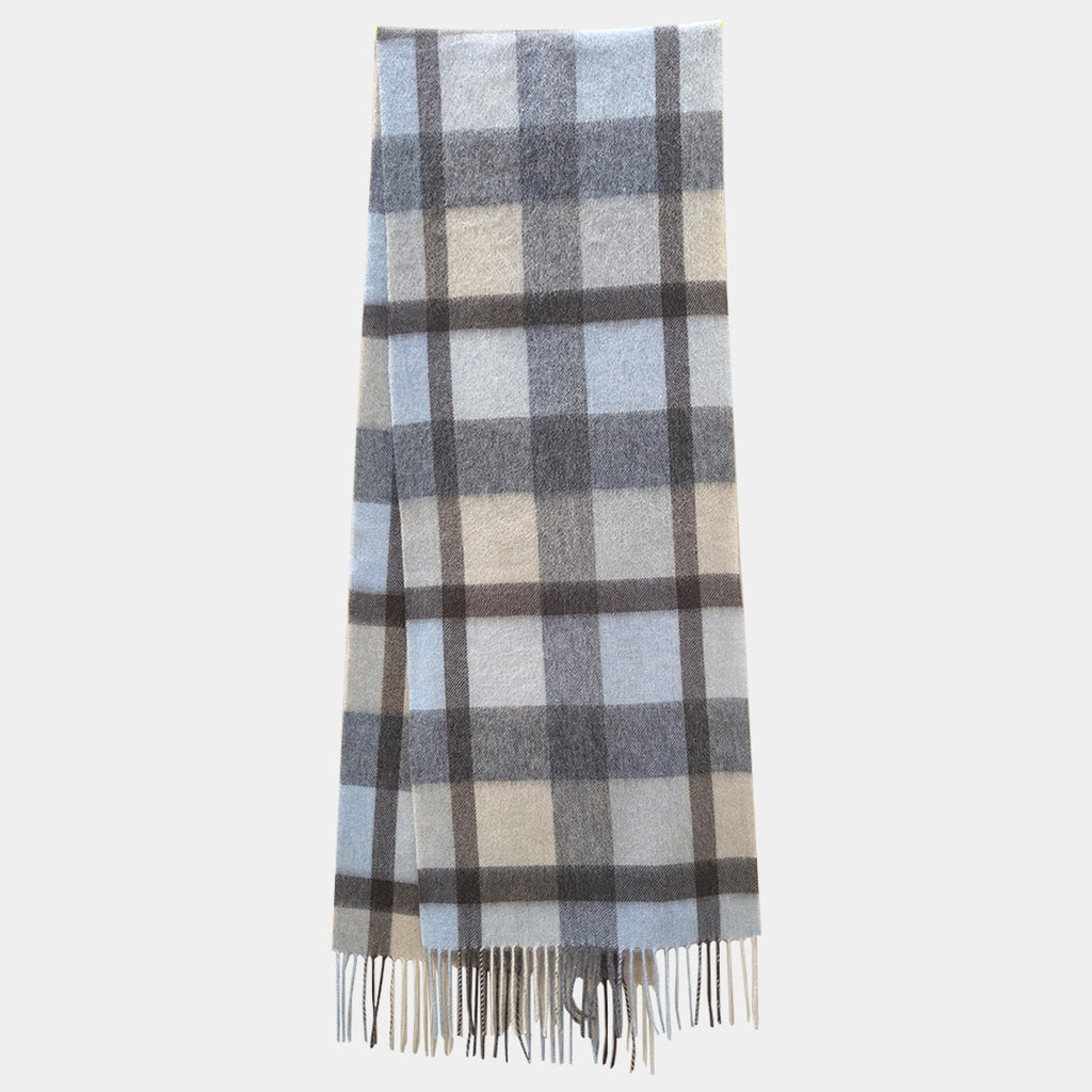 Mens Blue Cashmere Scarf Plaid Thick Brown - Dr. MUXUE
