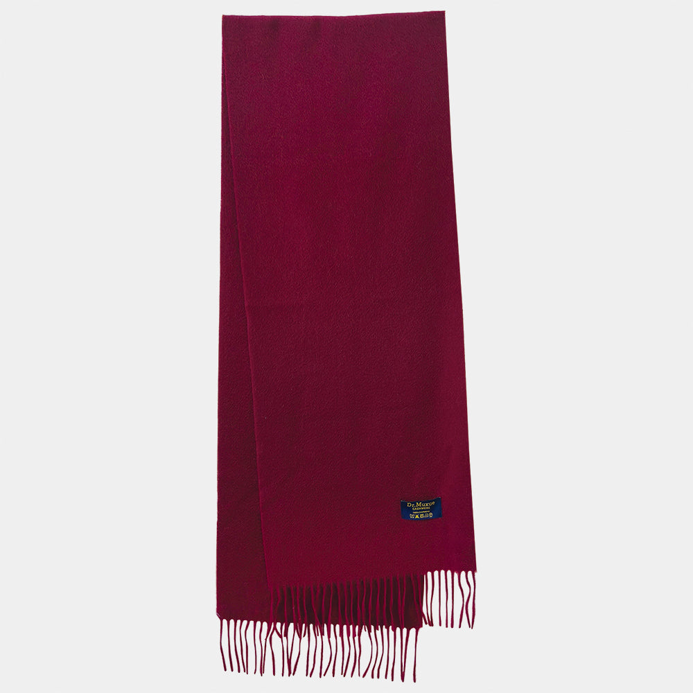 a womam in wine red cashmere scarf