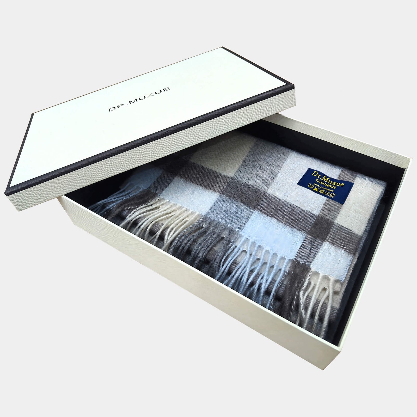 Mens Blue Cashmere Scarf Plaid Thick Brown