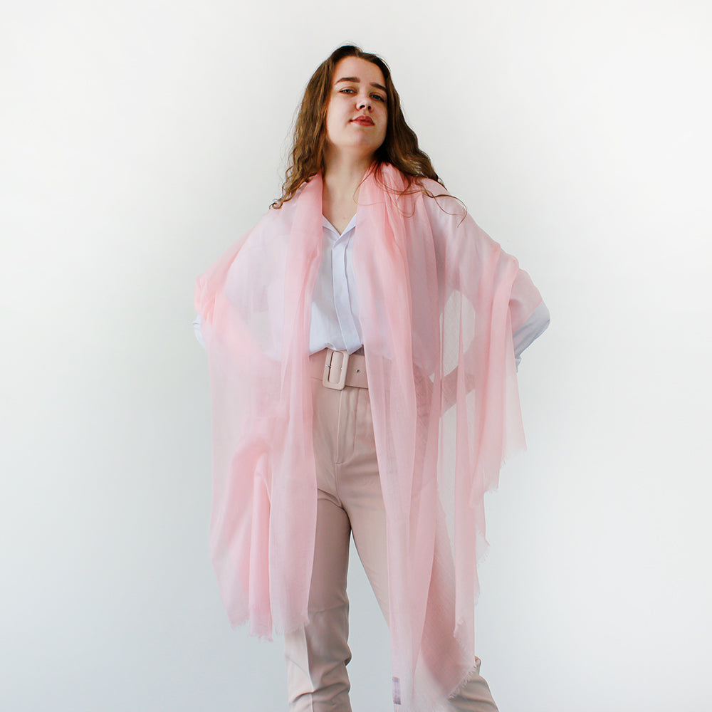 one girl in light pink cashmere shawl