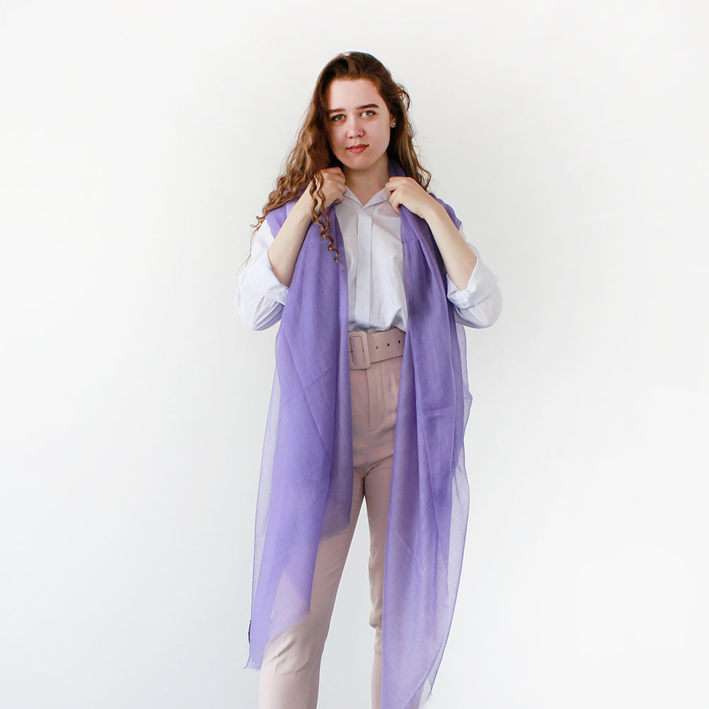 one girl in light purple shawl happy day