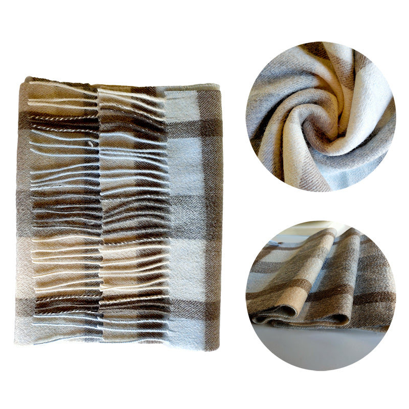 Mens Blue Cashmere Scarf Plaid Thick Brown
