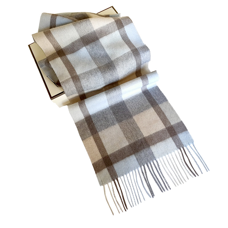 Mens Blue Cashmere Scarf Plaid Thick Brown