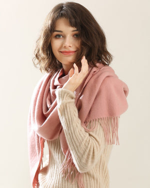 a woman with pink cashmere shawl