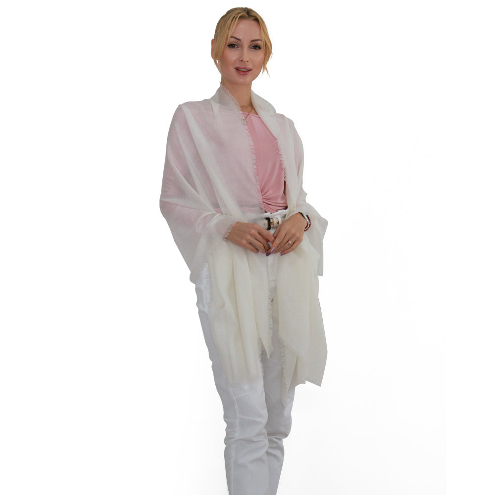 white cashmere scarf on woman