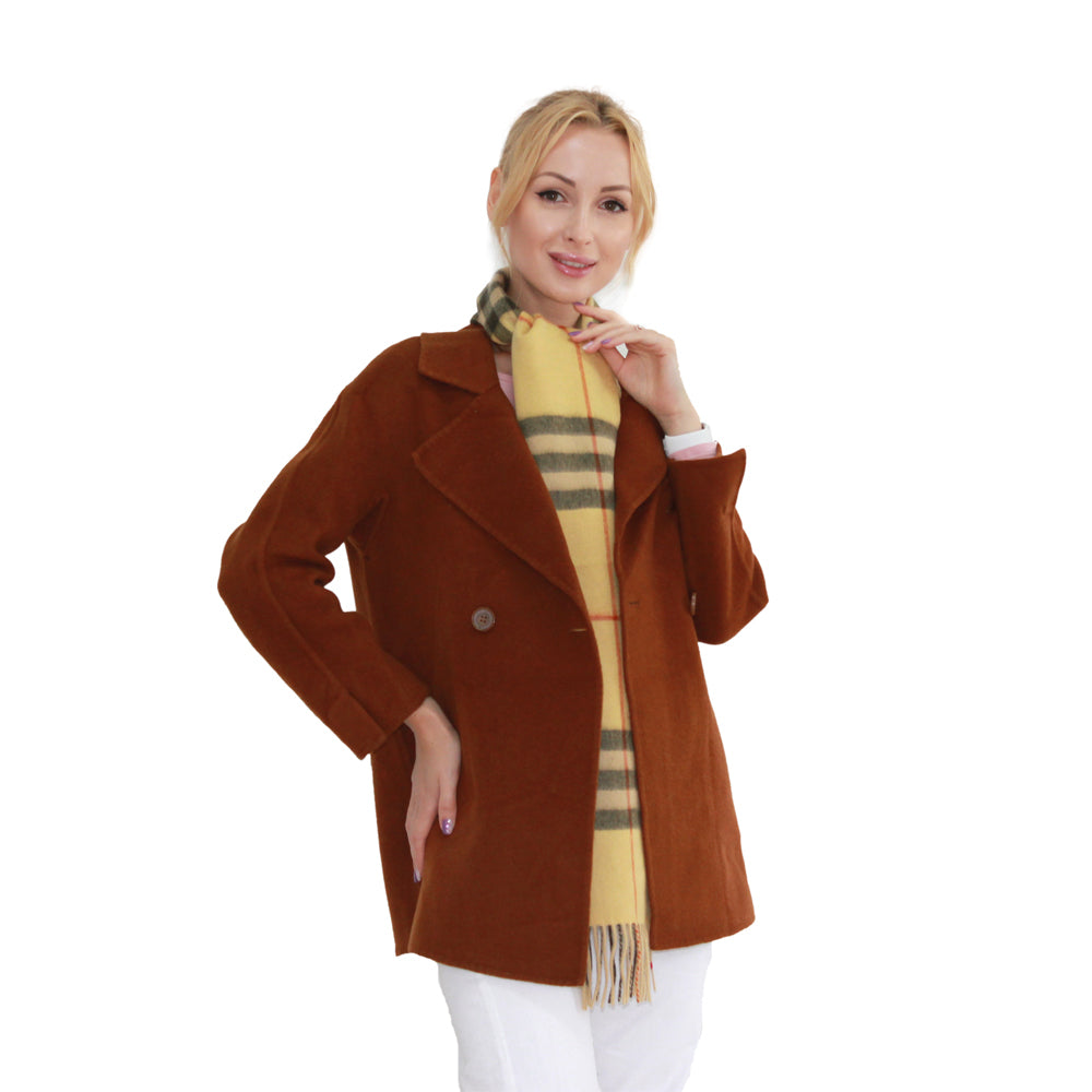 yellow plaid cashmere scarf on girl